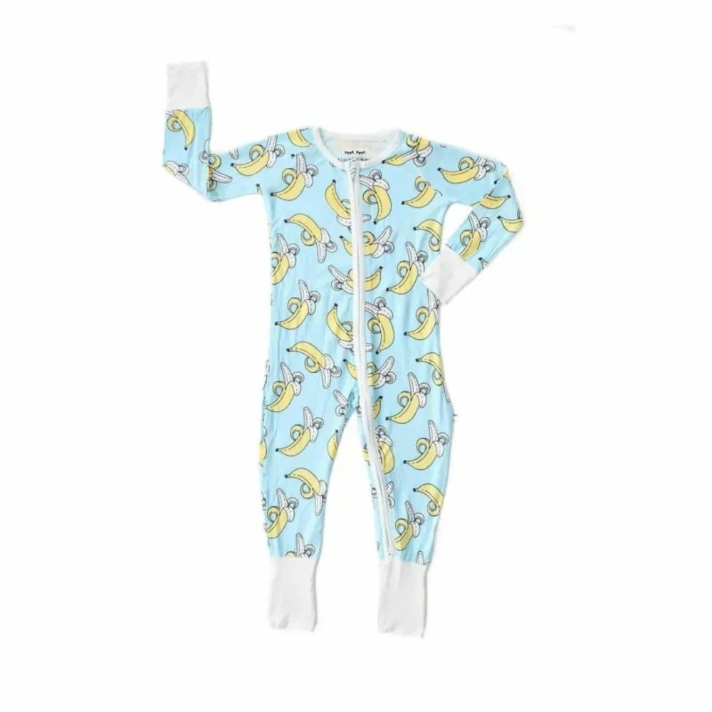 Little Sleepies Zippie Bamboo Pajamas Kids 0-3 Months Blue Banana Zip Up Sleeper